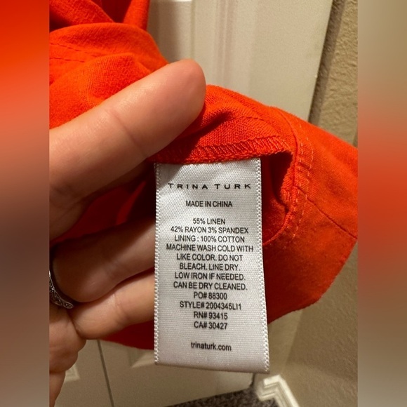 Trina Turk Incandescence High-Low Shirtdress Linen Blend in Torch color,size M - Picture 9 of 11